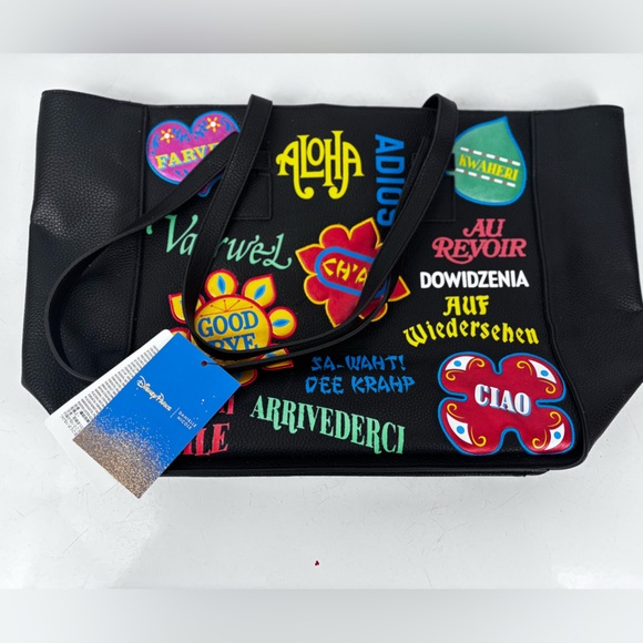 Danielle Nicole Handbags - Danielle Nicole Disney It’s a Small World Black Tote with Colorful Patches